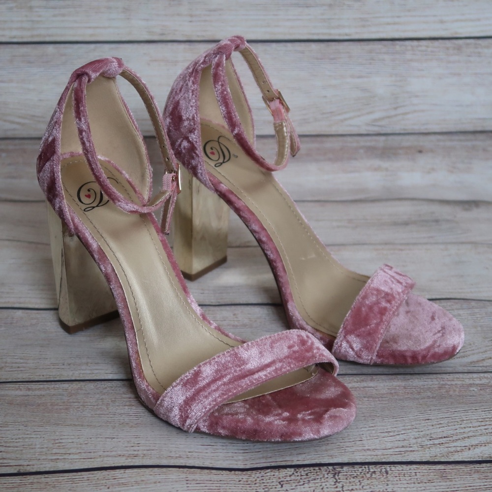 Pink Velvet Chunky Heel